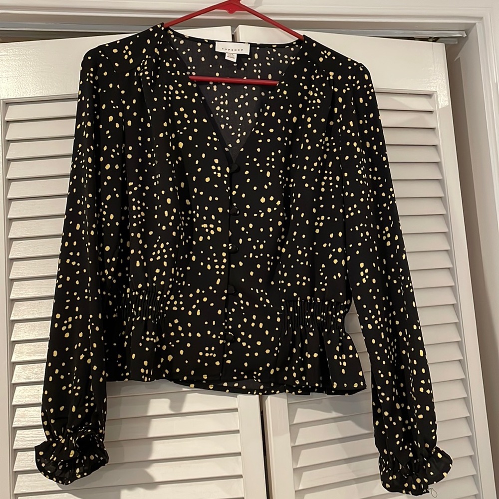 TopShop Black & Yellow polka dot long sleeve shirt